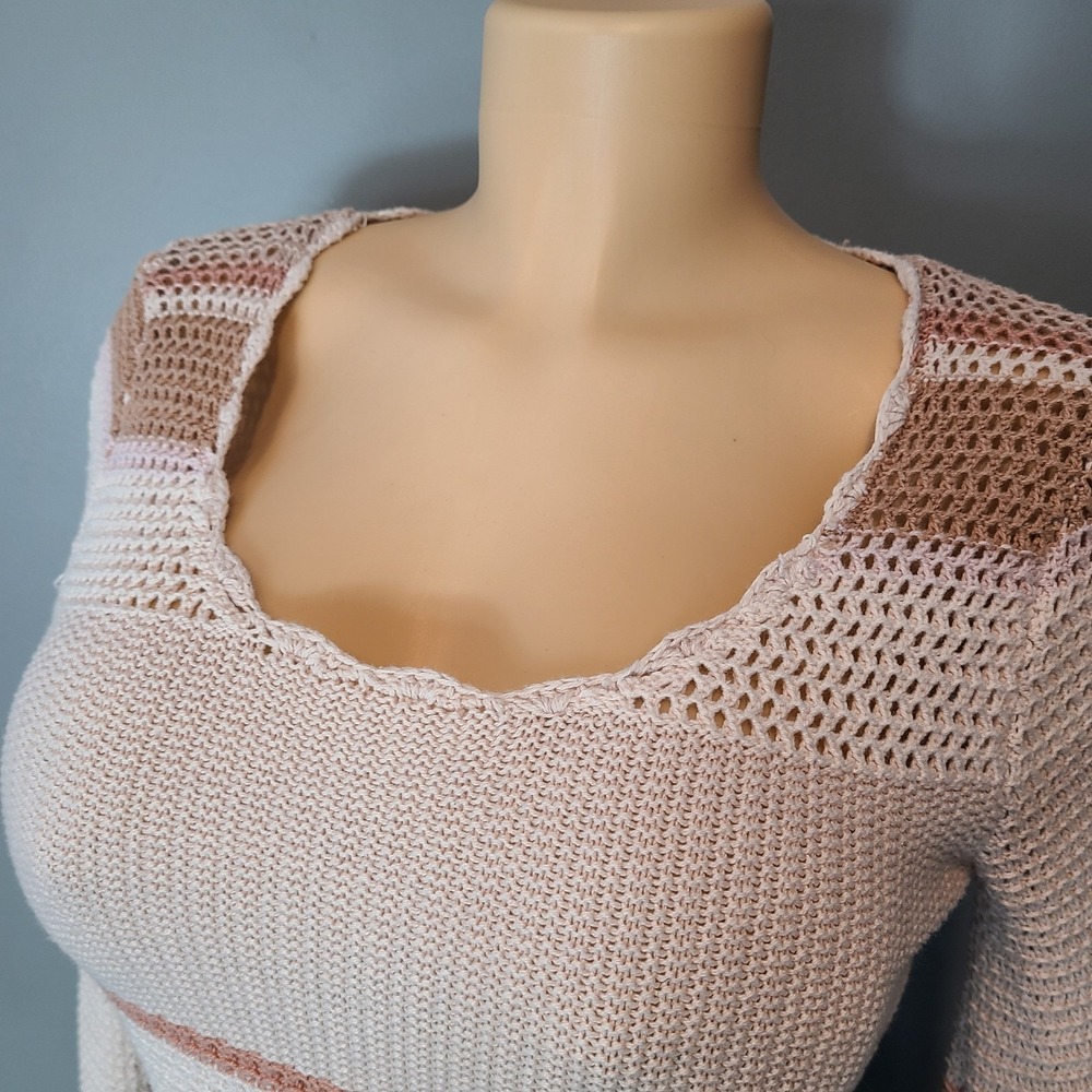 Crochet Flare Sleeve Sweater Y2K Sz M Granola Cottage Fairy Pink Ren Faire Boho - Picture 5 of 11